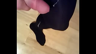 Hot cum all over girlfriends black pantyhose